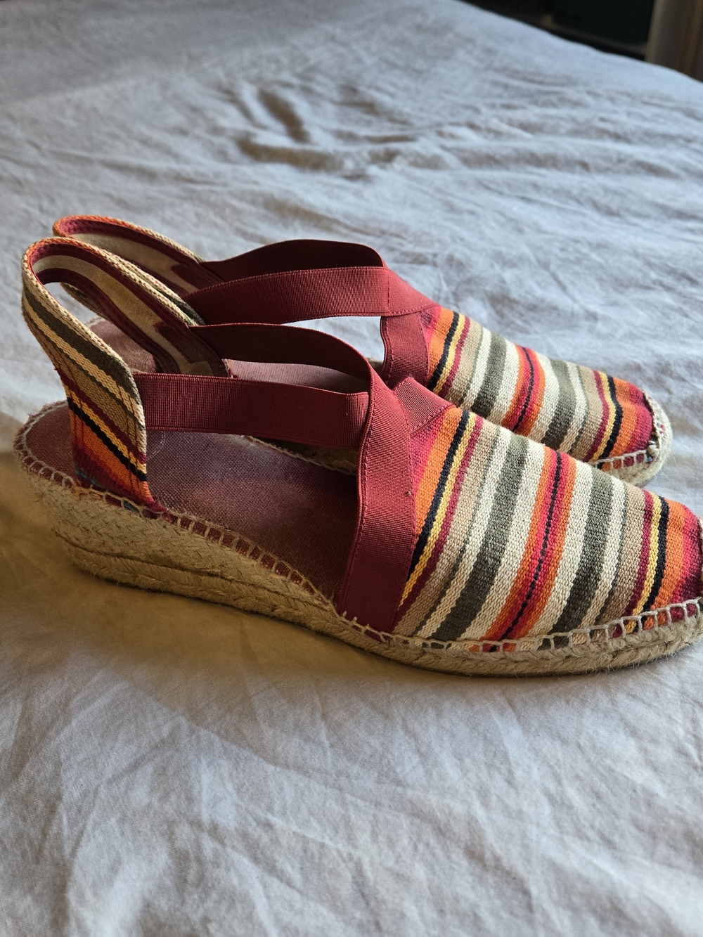 Striped Red Canvas Espadrille Wedge Slingback